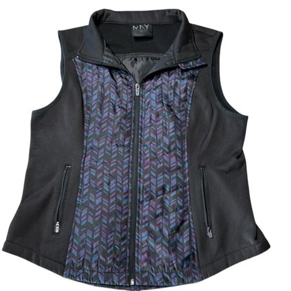 MNY Marc New York Performance Vest Womens L Puffer Chevron Black Purple Fleece L